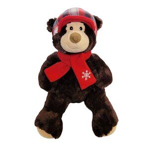 Hugfun International Brown Teddy Bear Red Hat Scarf Plush Stuffed Animal Toy 17"